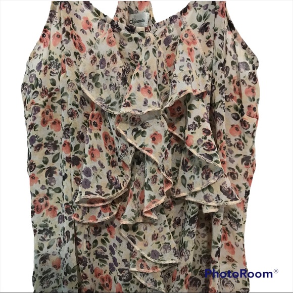 Dynamite Woman’s Size Small Sheer Top Blouse Crossover Back Straps Floral Boho - Picture 2 of 9